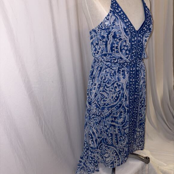 BOSTON PROPER Blue White Paisley Print Boho High Low Sundress Size 8 EUC - Picture 3 of 13